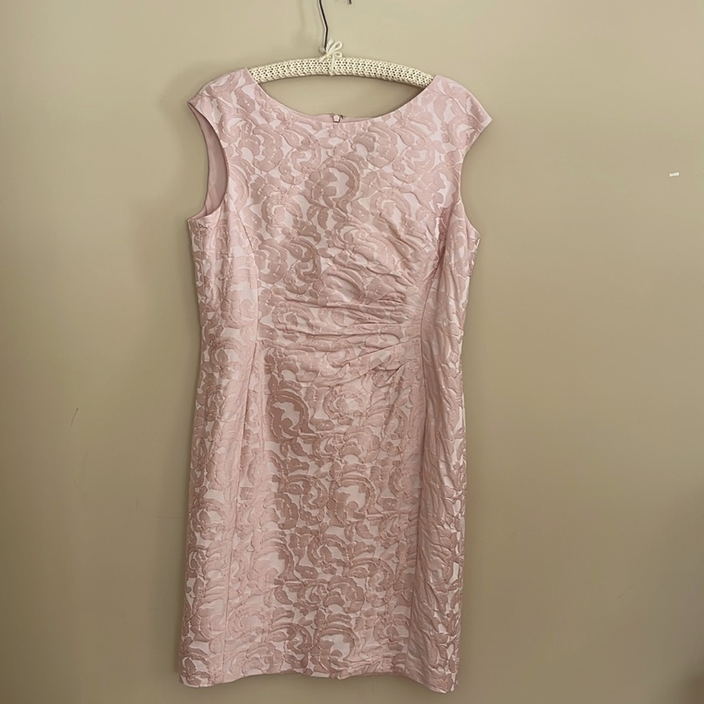 Ralph Lauren Sz 16 pink damask ruched mother of bride dress